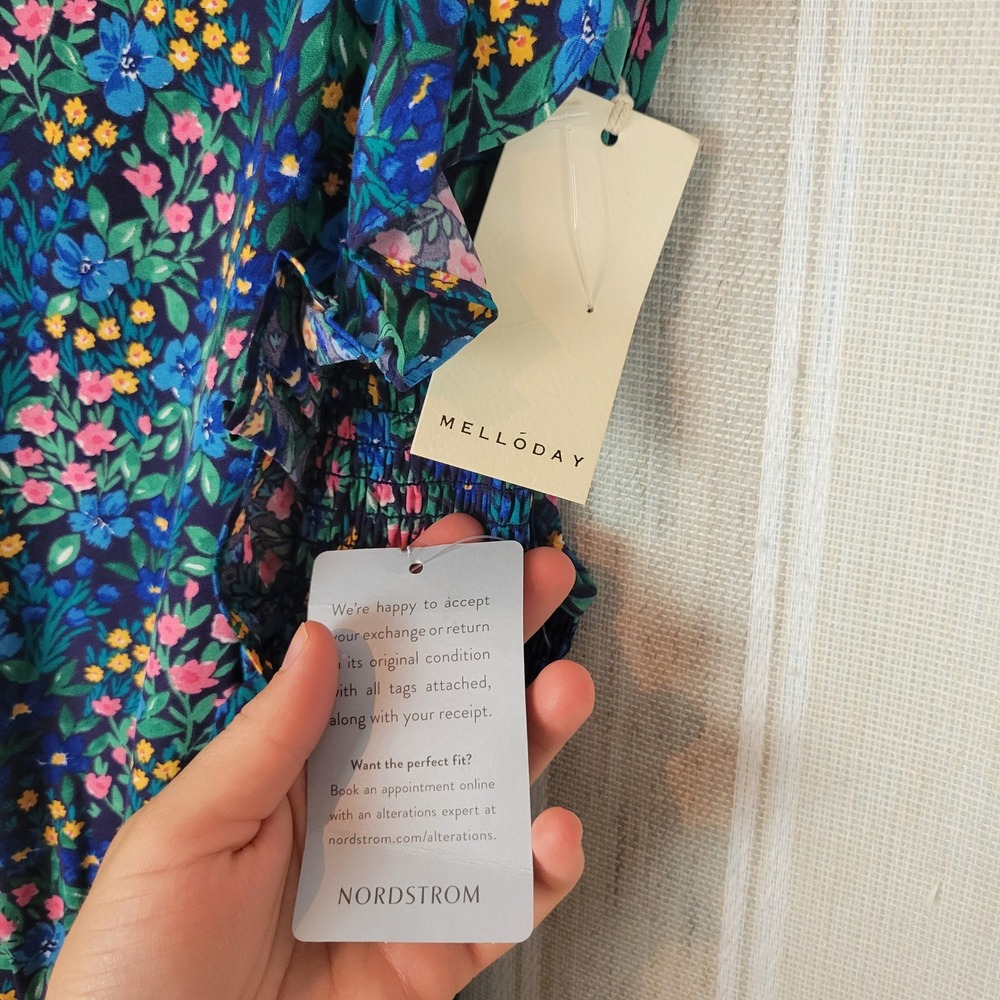 NEW Melloday Floral Maxi Dress Blue Size Medium Cottagecore Prairie - Picture 6 of 12